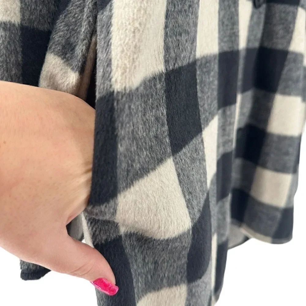 Knox Rose Shirt Jacket Shacket M Plaid Black Tan Classic Cozy Cabin Wool Blend - Picture 5 of 9